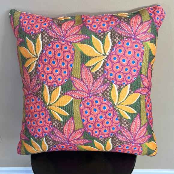 Anthropologie Flamingo Pineapple Reversible Decorative Accent Pillow - Picture 2 of 9